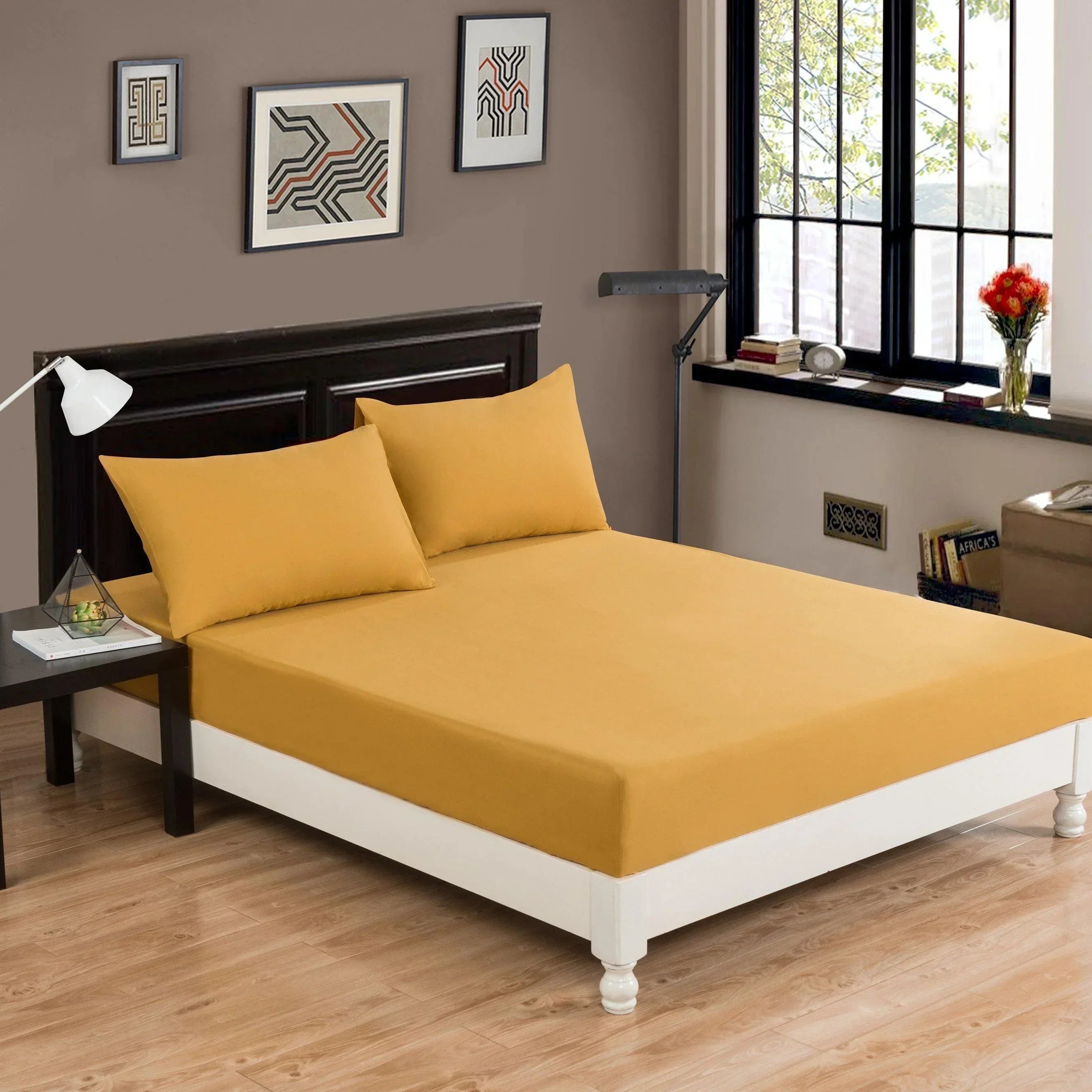 DaDa Bedding Honey Yellow Poplin Cotton Fitted Sheet w/ Pillow Cases (JHW-550-Fitted) DaDalogy Bedding Collection