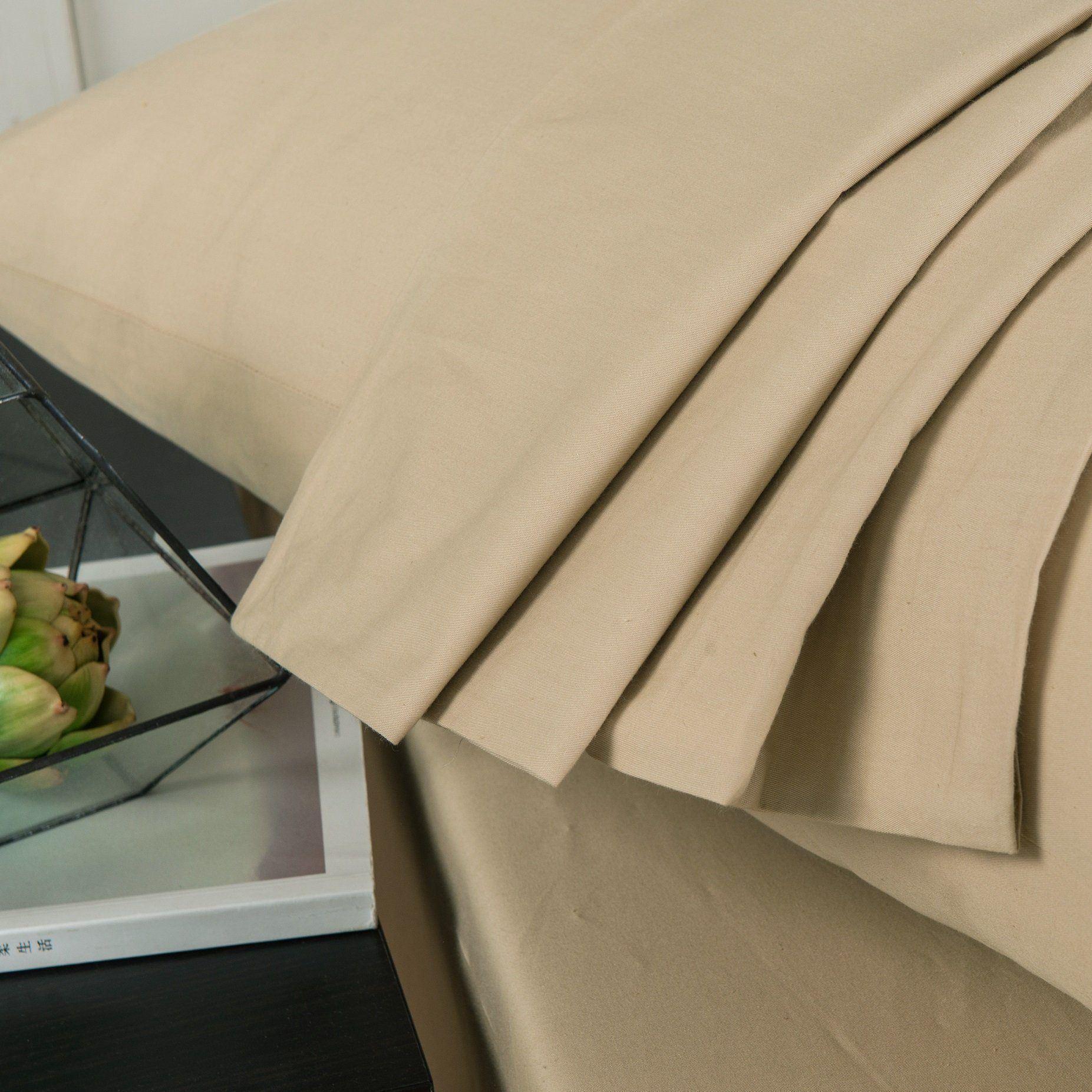 DaDa Bedding Luxury Soft Cotton Beige Fitted Bed Sheet & Pillow Cases Set (JHW-546-Fitted) DaDalogy Bedding Collection