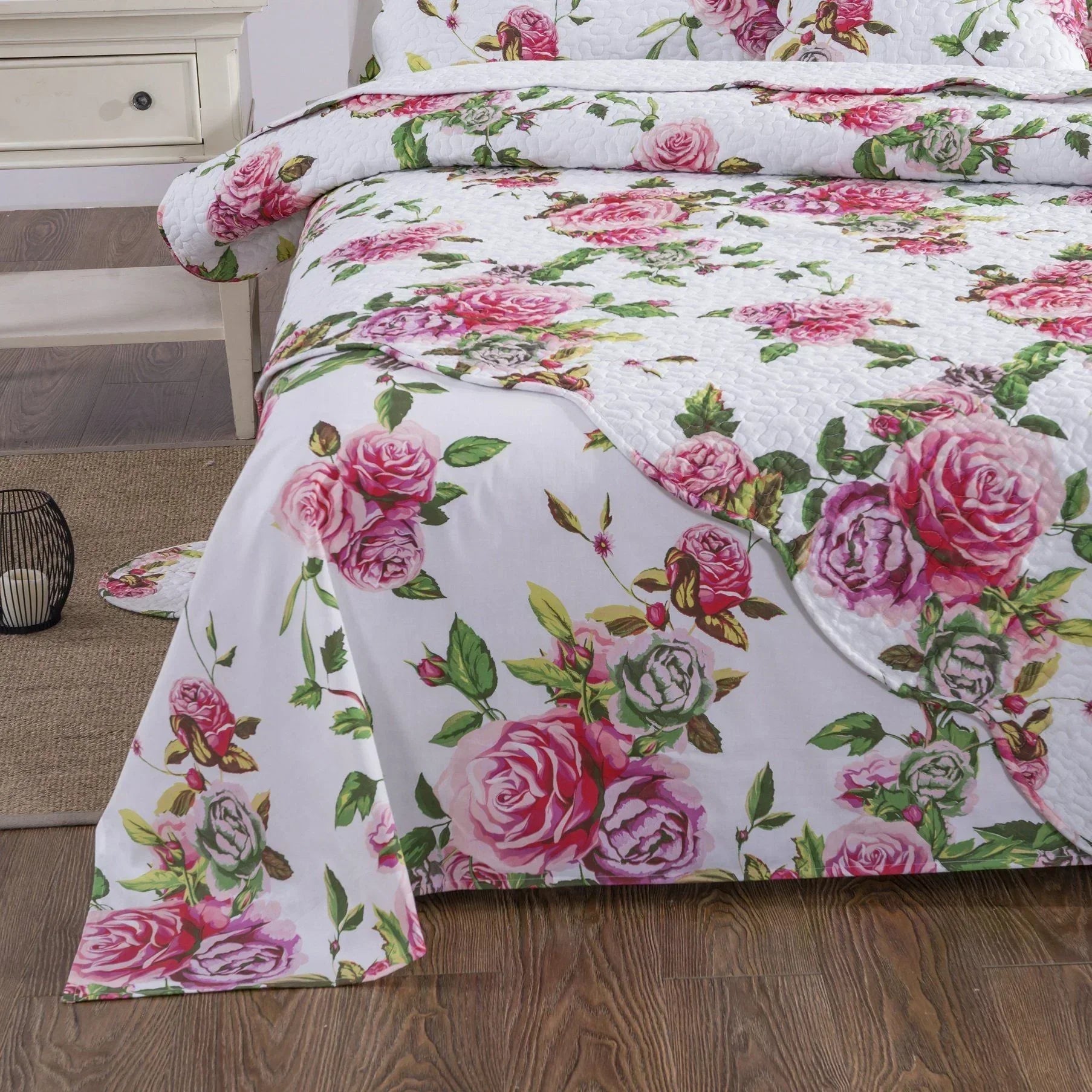 DaDa Bedding Romantic Roses Lovely Spring Pink Floral Garden Fitted & Flat Bed Sheet Set w/ Pillow Cases (JHW879) DaDalogy Bedding Collection