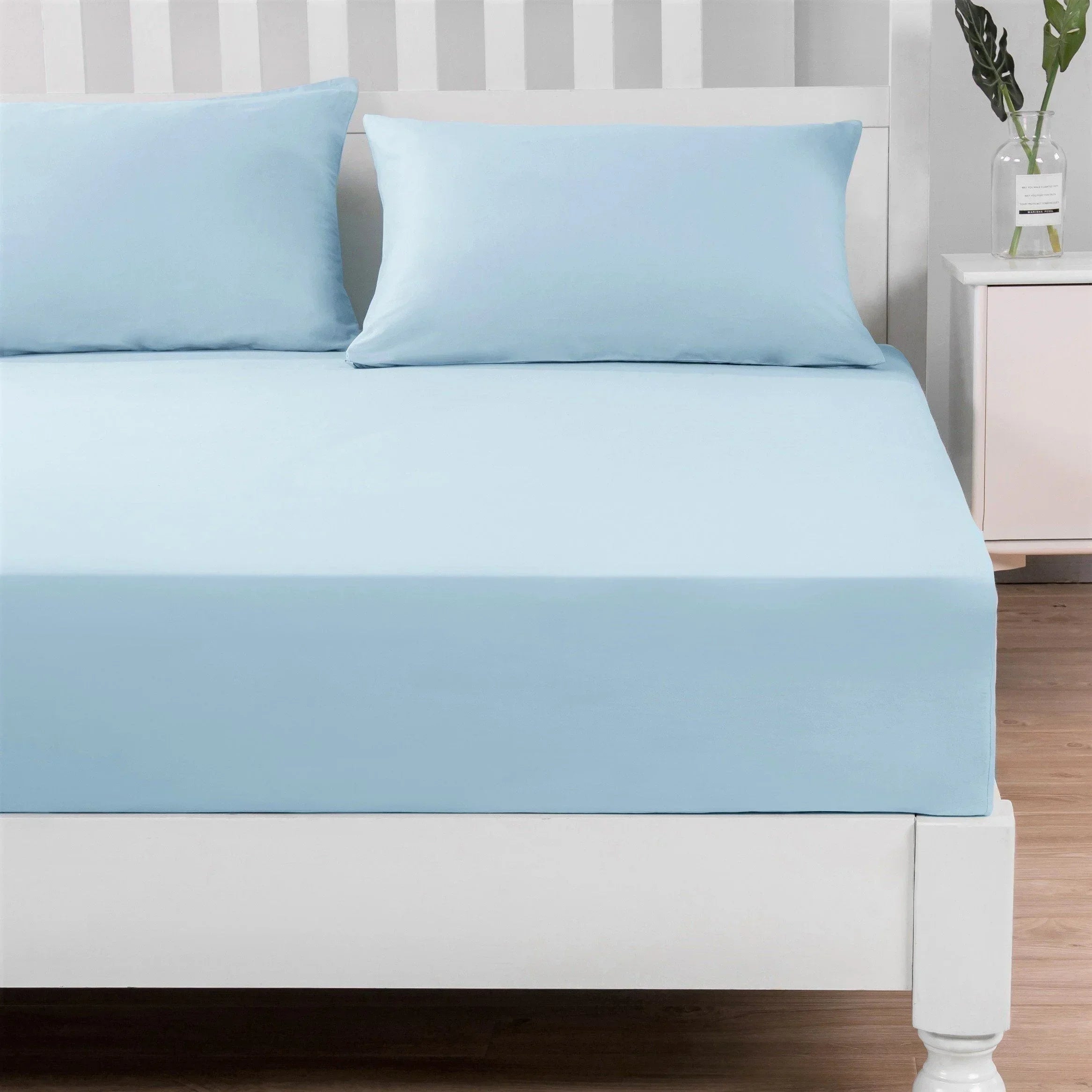DaDa Bedding Soothing SeaFoam Sky Blue Cotton Fitted Bed Sheet w/Pillow Cases (JHW604) DaDalogy Bedding Collection