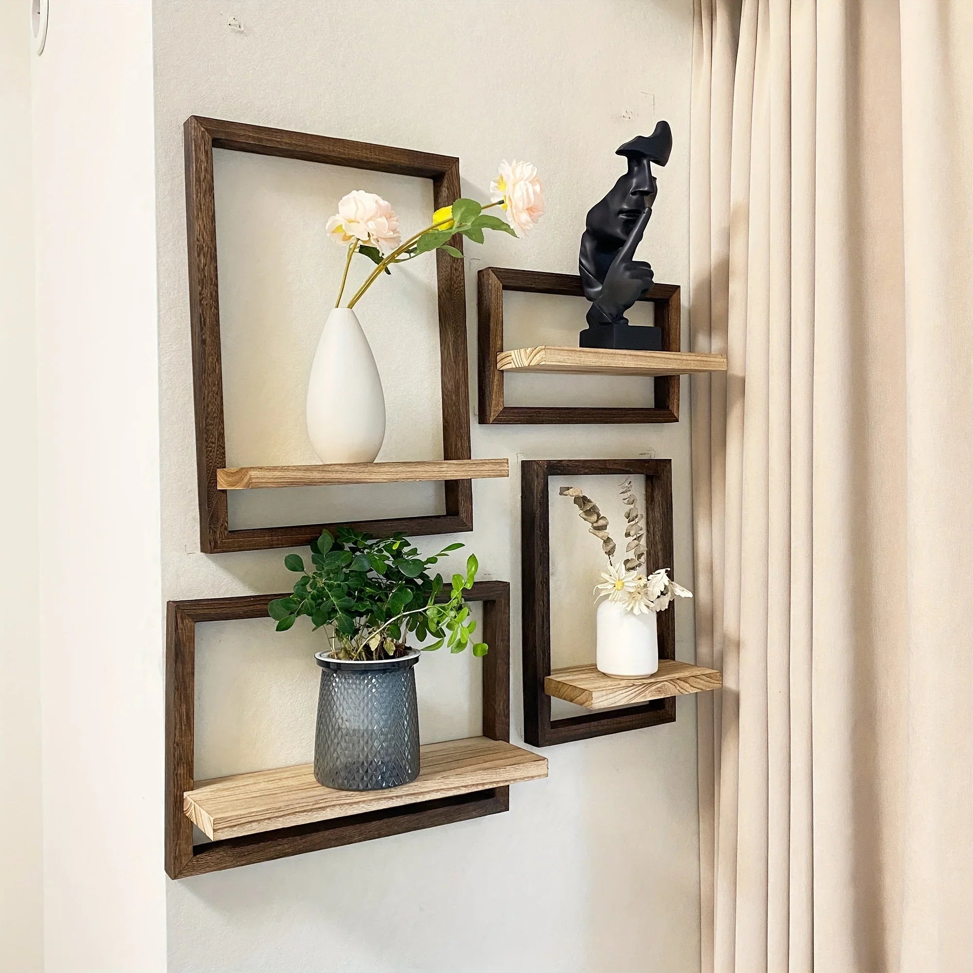 S Wooden Wall Shelf Set - Modern Floating Shelves for Living Room Decor, Frame Display Boxes, No... - House Of Avana