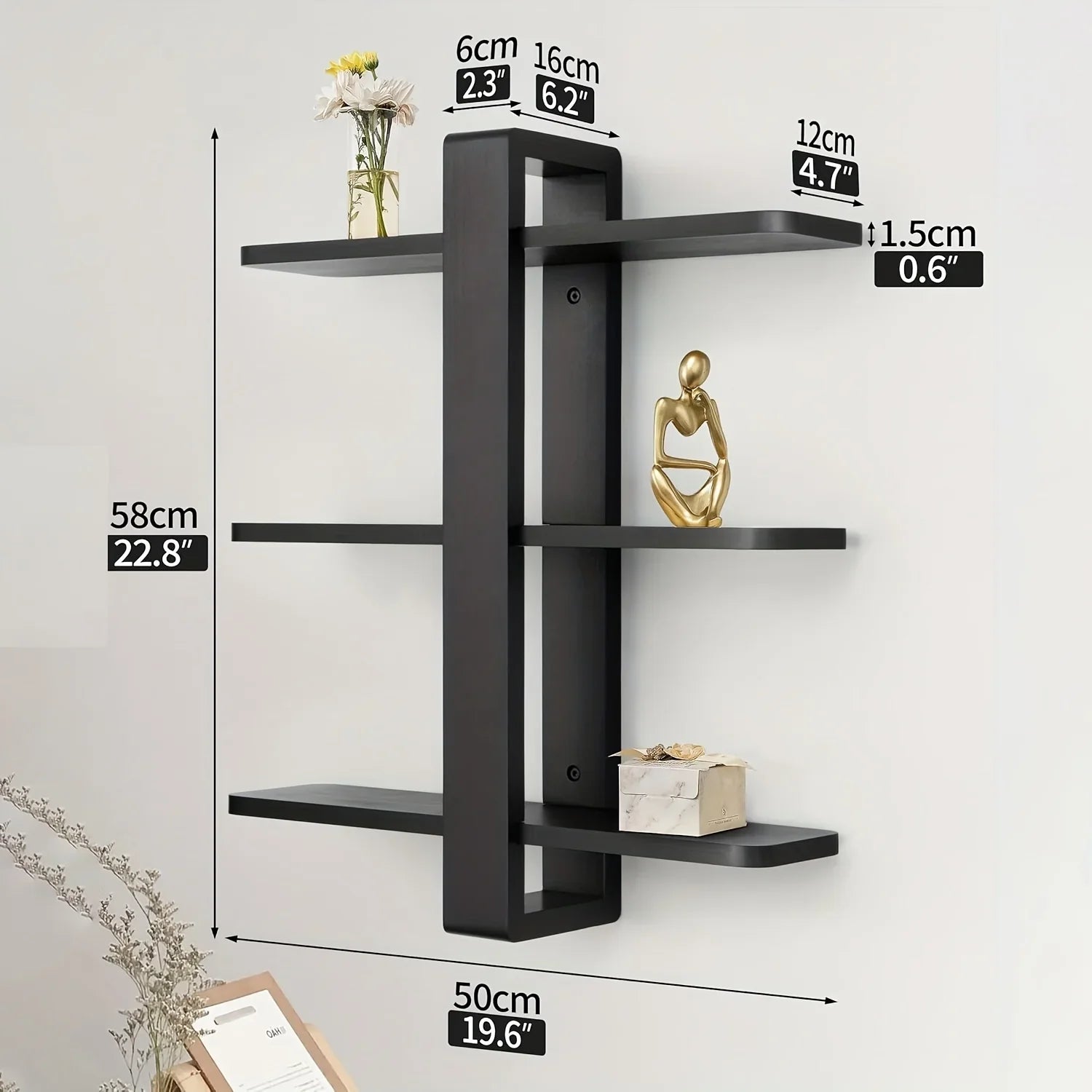 [3-tier Walnut Shelf] 3-tier Walnut Wood Floating Shelf with Drawers | Large Wall-mounted Storage for... - House Of Avana