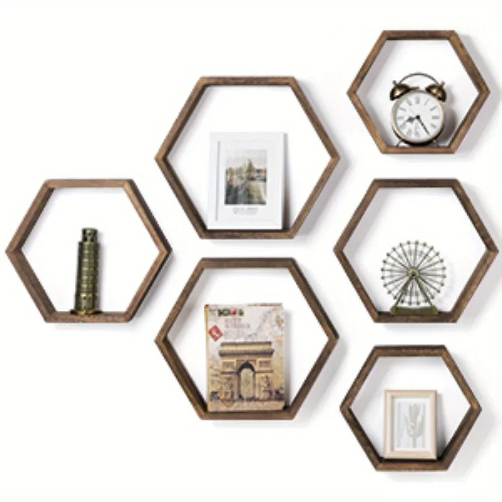 Set of Hexagon Floating Shelves Farmhouse Honeycomb Wall Storage Shelf Wood Display Hexagonal Shelves... - House Of Avana