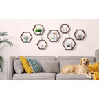 Set of Hexagon Floating Shelves Farmhouse Honeycomb Wall Storage Shelf Wood Display Hexagonal Shelves... - House Of Avana