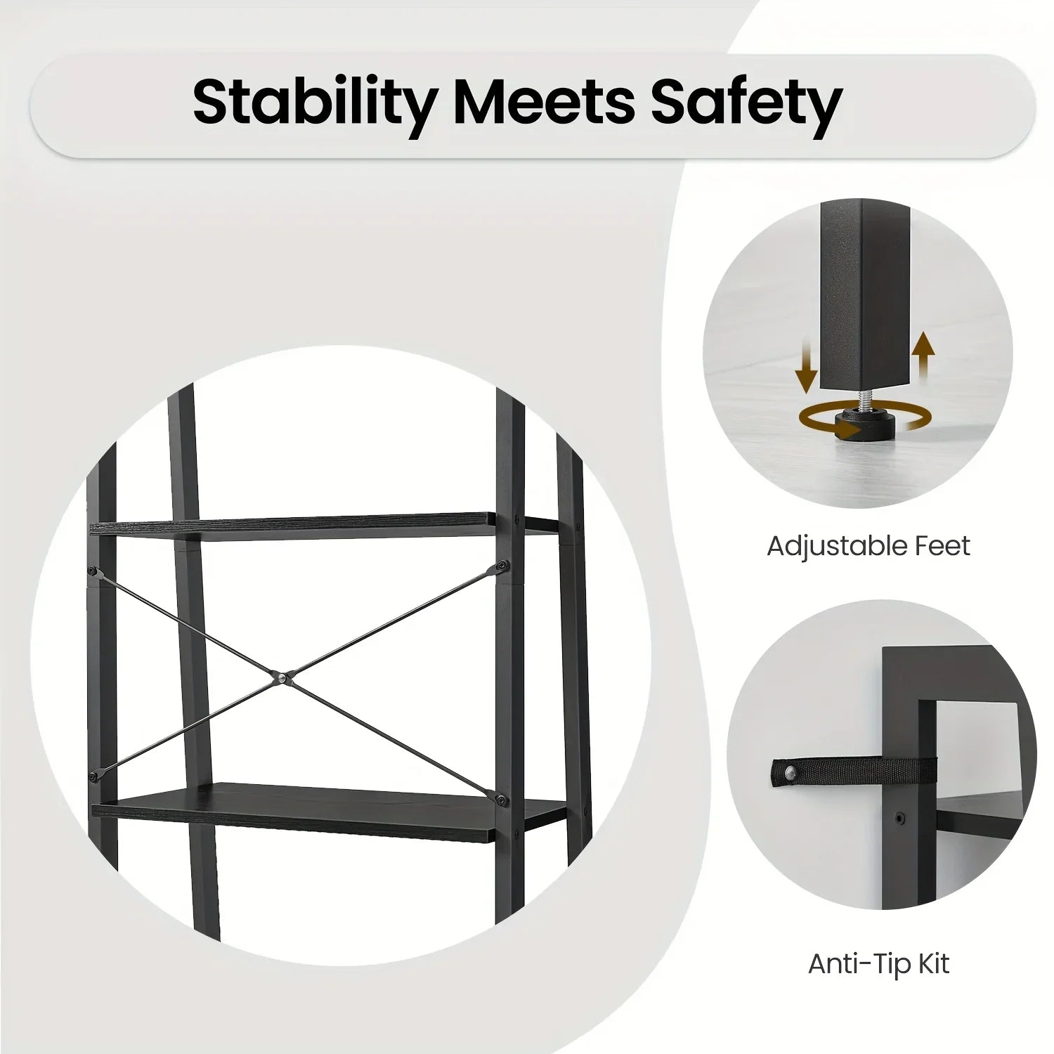 5-tier Ladder Shelf, Storage Rack Bookcase with Steel Frame for Living Room, Home Office, Kitchen,... - House Of Avana