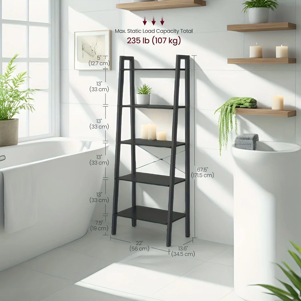 5-tier Ladder Shelf, Storage Rack Bookcase with Steel Frame for Living Room, Home Office, Kitchen,... - House Of Avana