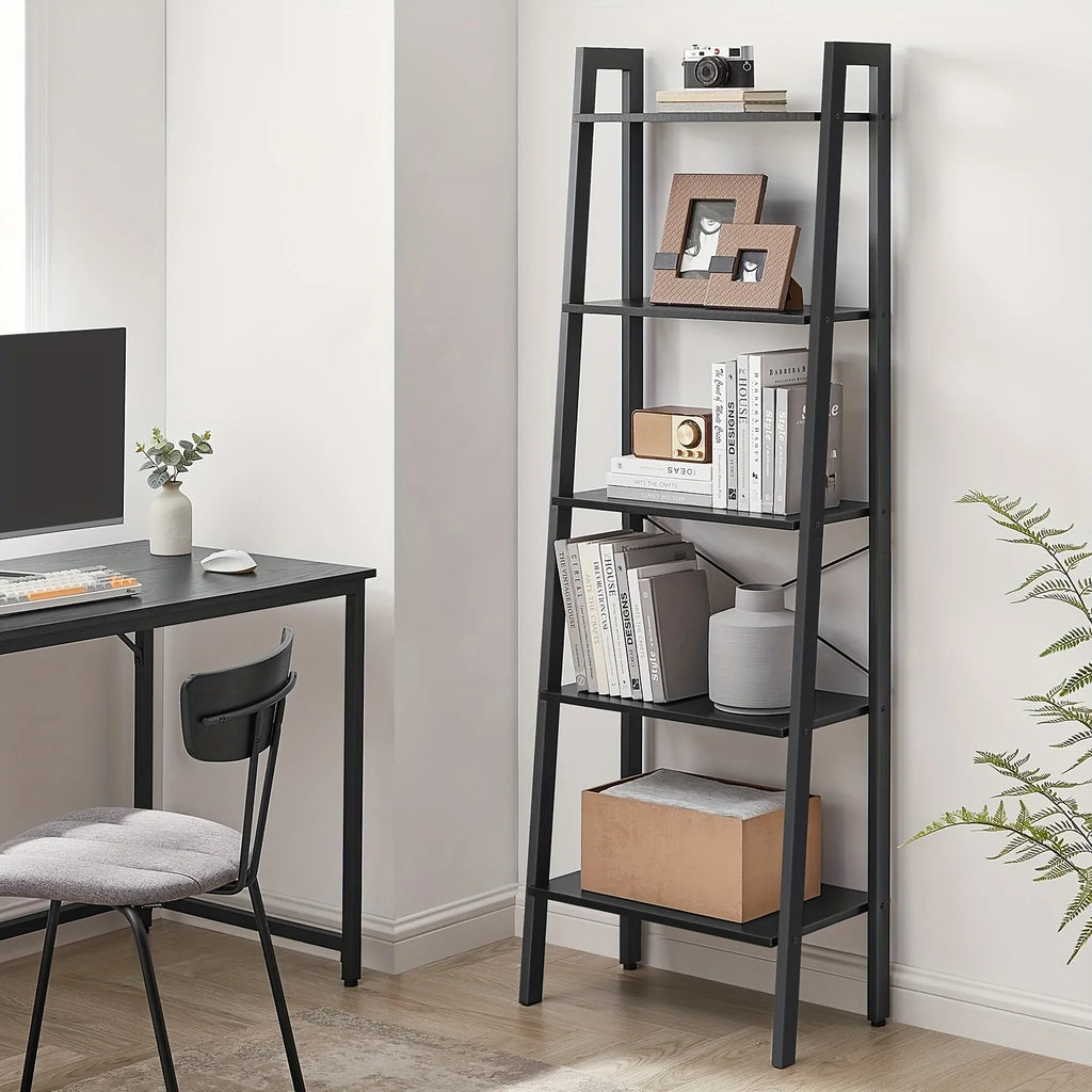 5-tier Ladder Shelf, Storage Rack Bookcase with Steel Frame for Living Room, Home Office, Kitchen,... - House Of Avana