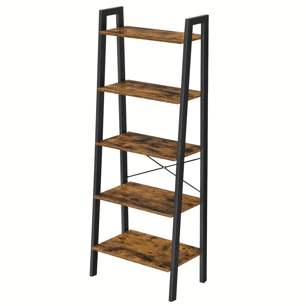 5-tier Ladder Shelf, Storage Rack Bookcase with Steel Frame for Living Room, Home Office, Kitchen,... - House Of Avana