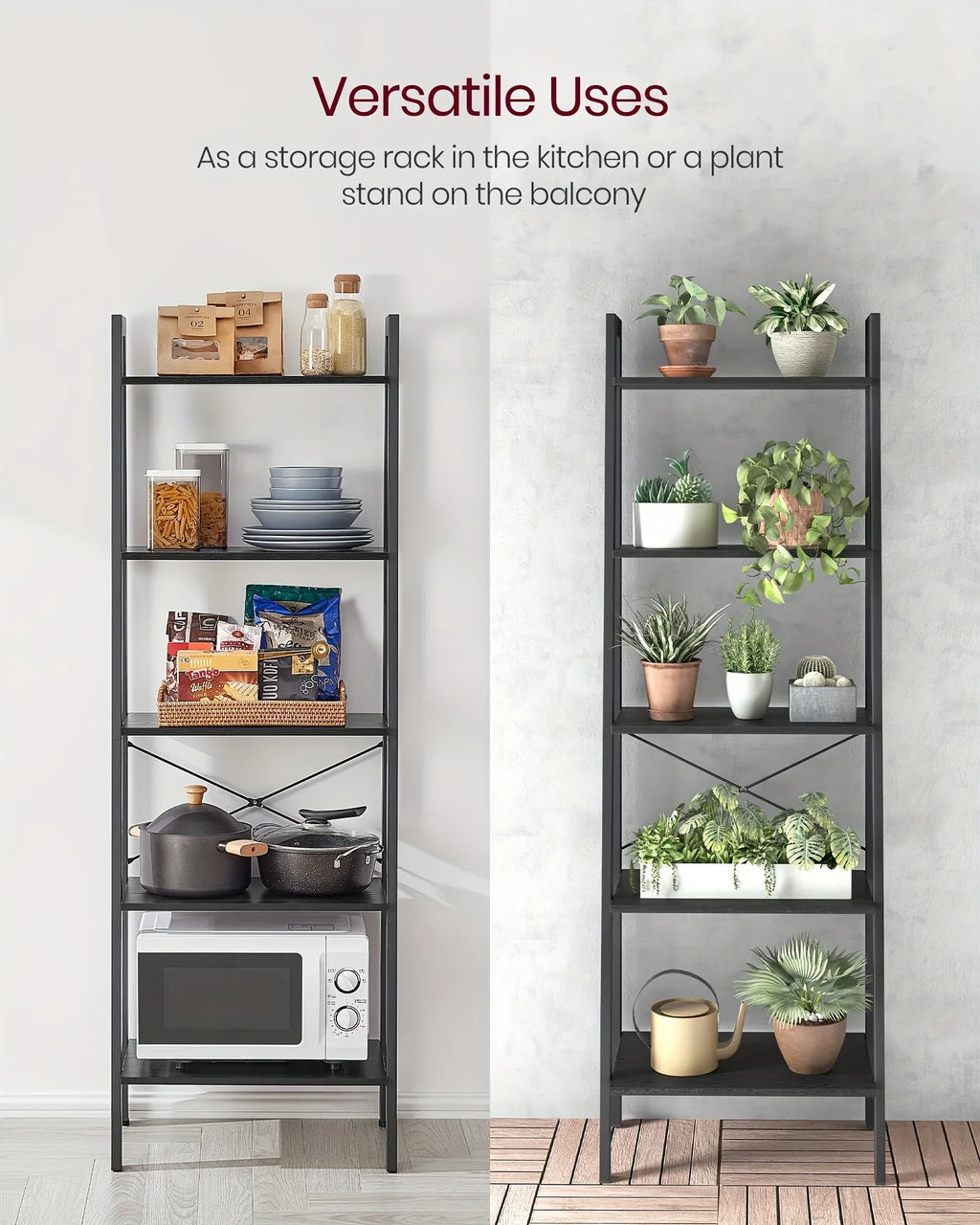 5-tier Ladder Shelf, Storage Rack Bookcase with Steel Frame for Living Room, Home Office, Kitchen,... - House Of Avana