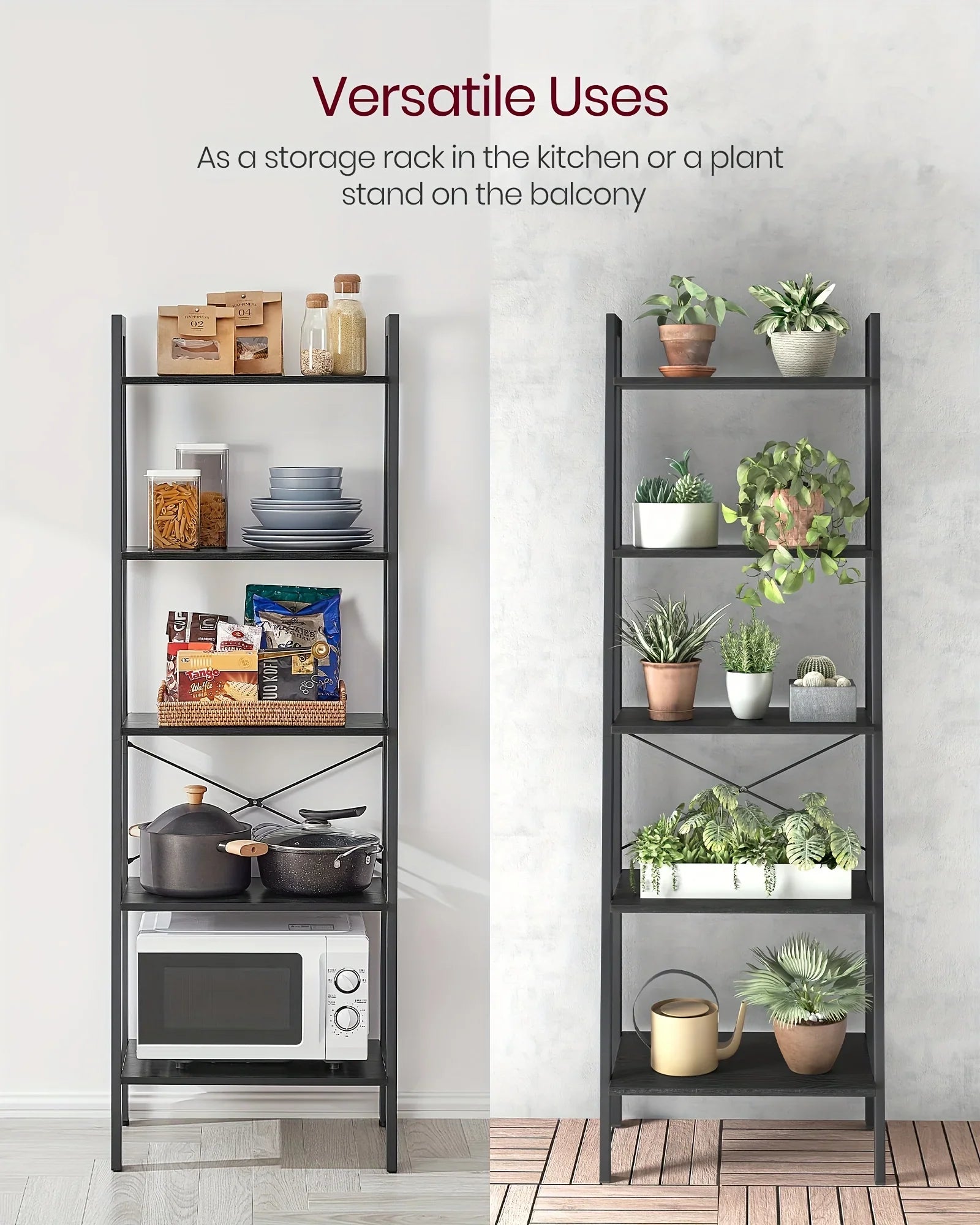 5-tier Ladder Shelf, Storage Rack Bookcase with Steel Frame for Living Room, Home Office, Kitchen,... - House Of Avana