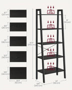 5-tier Ladder Shelf, Storage Rack Bookcase with Steel Frame for Living Room, Home Office, Kitchen,... - House Of Avana