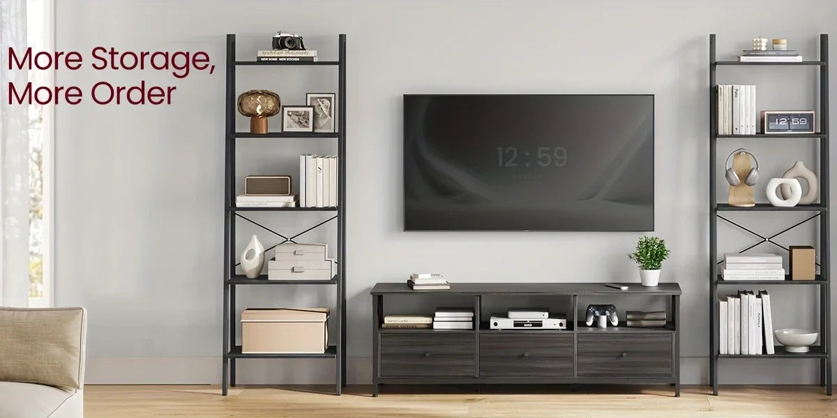 5-tier Ladder Shelf, Storage Rack Bookcase with Steel Frame for Living Room, Home Office, Kitchen,... - House Of Avana