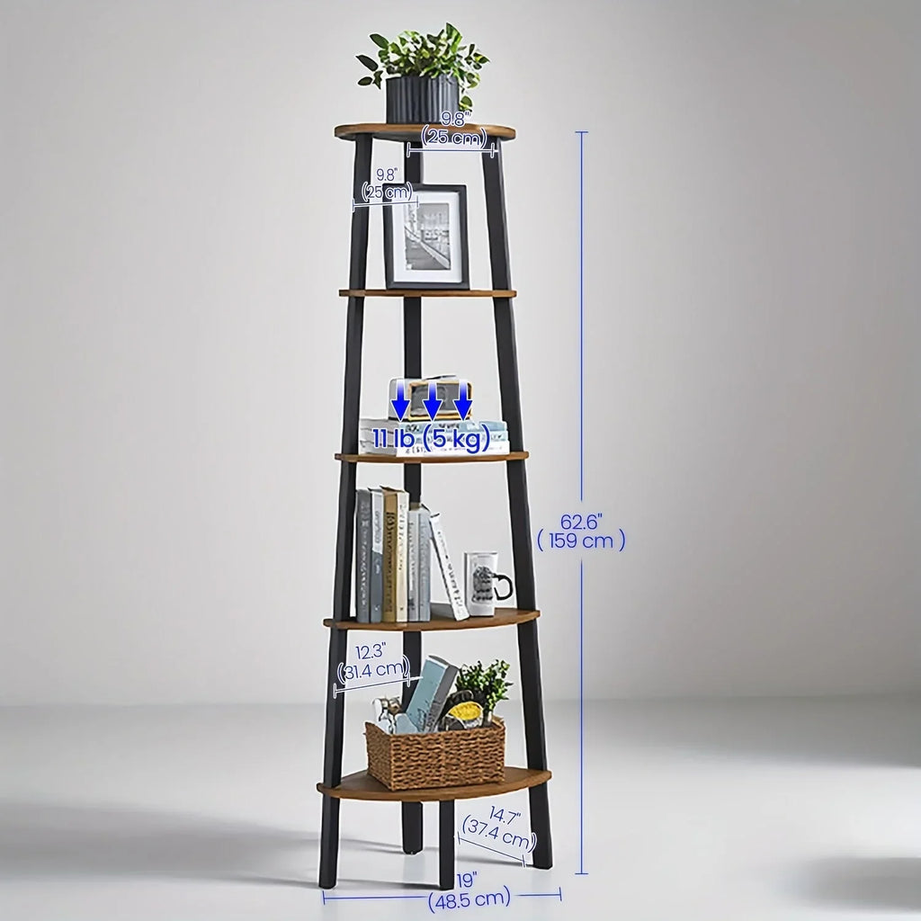 5-tier Corner Shelf, Wood & Metal Frame - House Of Avana