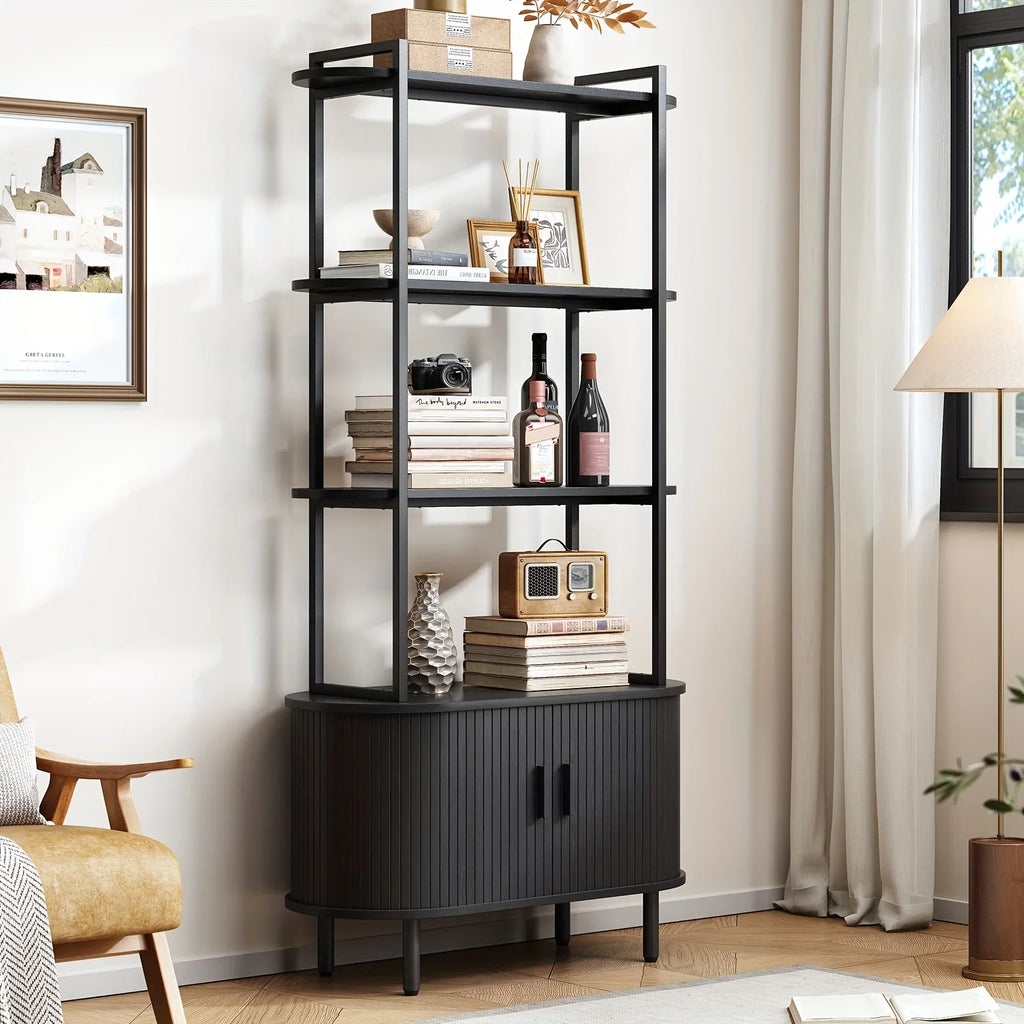 4-tier Open Bookshelf Inch High Floor Standing Display Bookcase Storage Rack with Storage Cabinets... - House Of Avana