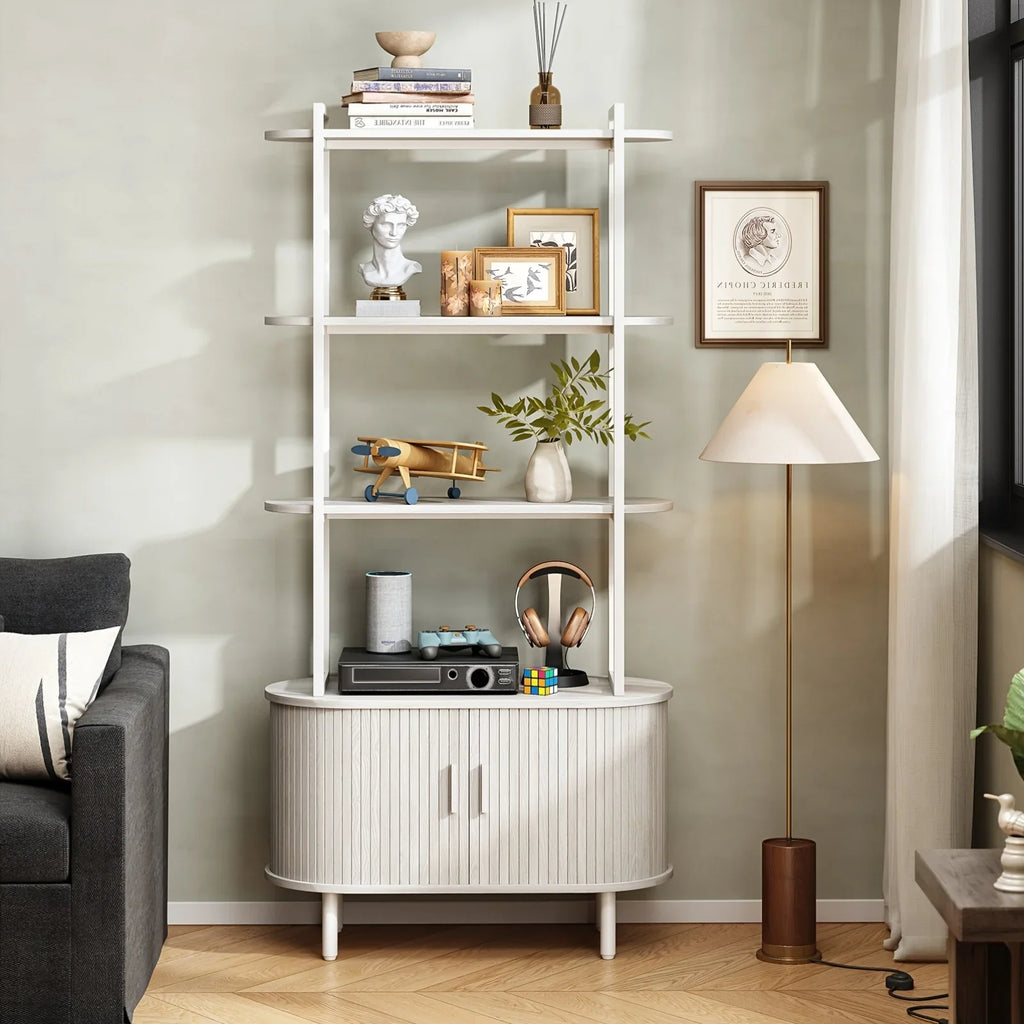 4-tier Open Bookshelf Inch High Floor Standing Display Bookcase Storage Rack with Storage Cabinets... - House Of Avana