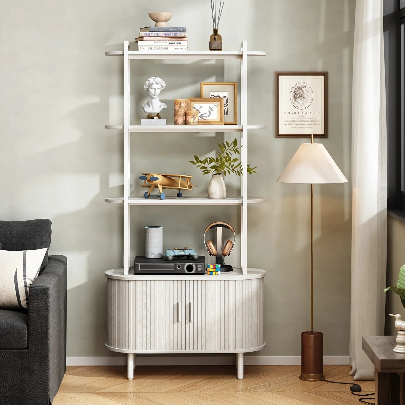 4-tier Open Bookshelf Inch High Floor Standing Display Bookcase Storage Rack with Storage Cabinets... - House Of Avana