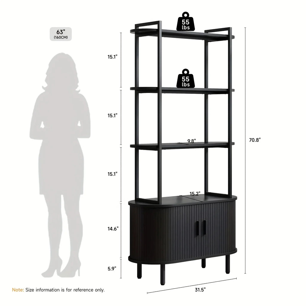 4-tier Open Bookshelf Inch High Floor Standing Display Bookcase Storage Rack with Storage Cabinets... - House Of Avana