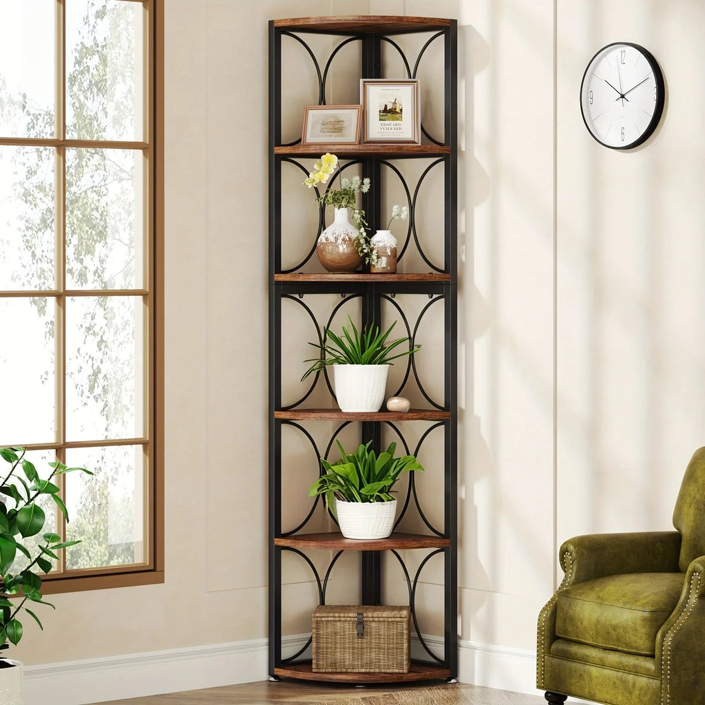 170.18cm Tall Heavy-duty Metal Corner Bookshelf - Space-saving 6-tier Storage Shelf, Sturdy Floor... - House Of Avana