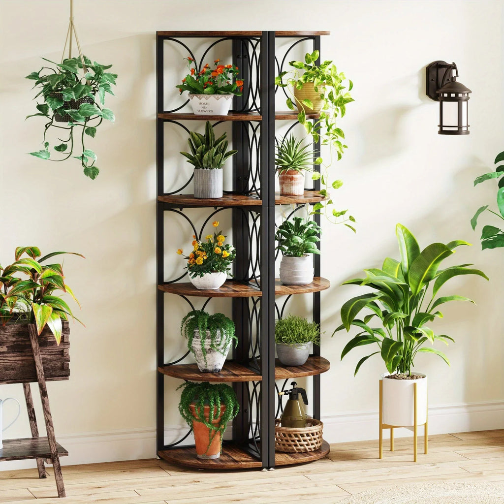 170.18cm Tall Heavy-duty Metal Corner Bookshelf - Space-saving 6-tier Storage Shelf, Sturdy Floor... - House Of Avana