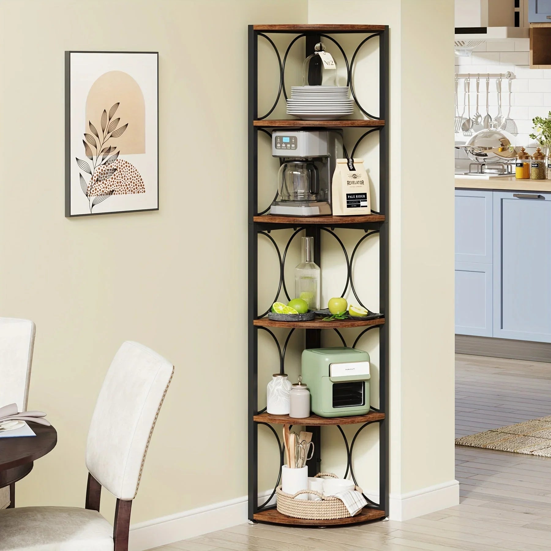 170.18cm Tall Heavy-duty Metal Corner Bookshelf - Space-saving 6-tier Storage Shelf, Sturdy Floor... - House Of Avana