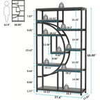 Bookshelf Industrial Tier Etagere Bookcase, Freestanding Tall Bookshelves Display Shelf Storage... - House Of Avana