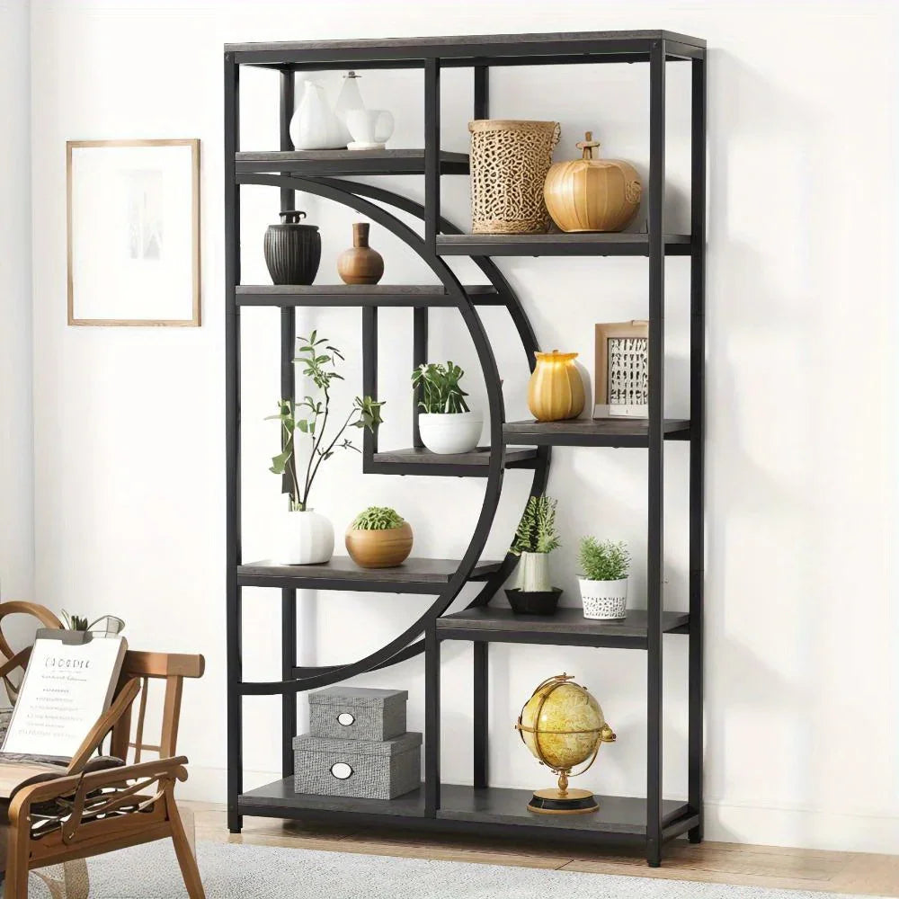 Bookshelf Industrial Tier Etagere Bookcase, Freestanding Tall Bookshelves Display Shelf Storage... - House Of Avana