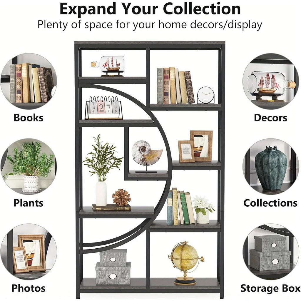 Bookshelf Industrial Tier Etagere Bookcase, Freestanding Tall Bookshelves Display Shelf Storage... - House Of Avana