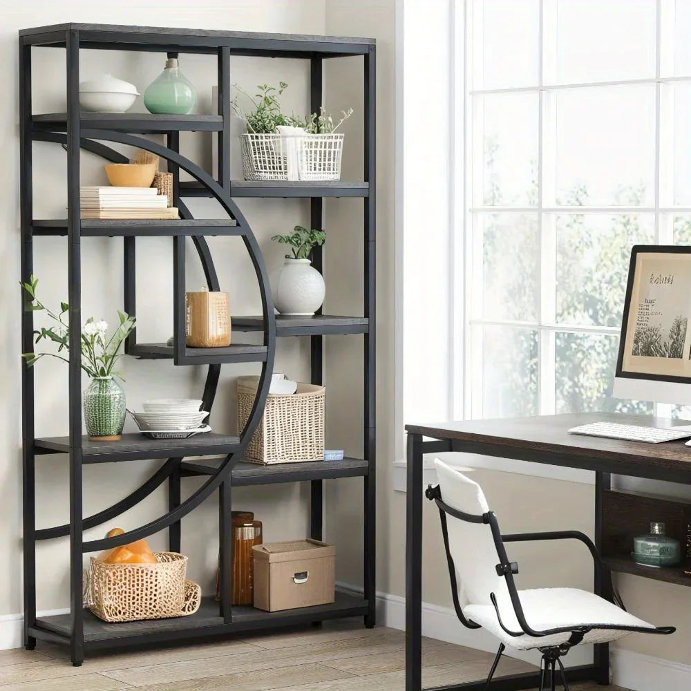 Bookshelf Industrial Tier Etagere Bookcase, Freestanding Tall Bookshelves Display Shelf Storage... - House Of Avana