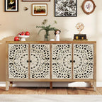 Accent Cabinet with Storage, Buffet Cabinet with Carved Doors, Solid Wood Sideboard Buffet with... - House Of Avana