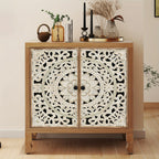 Accent Cabinet with Storage, Buffet Cabinet with Carved Doors, Solid Wood Sideboard Buffet with... - House Of Avana