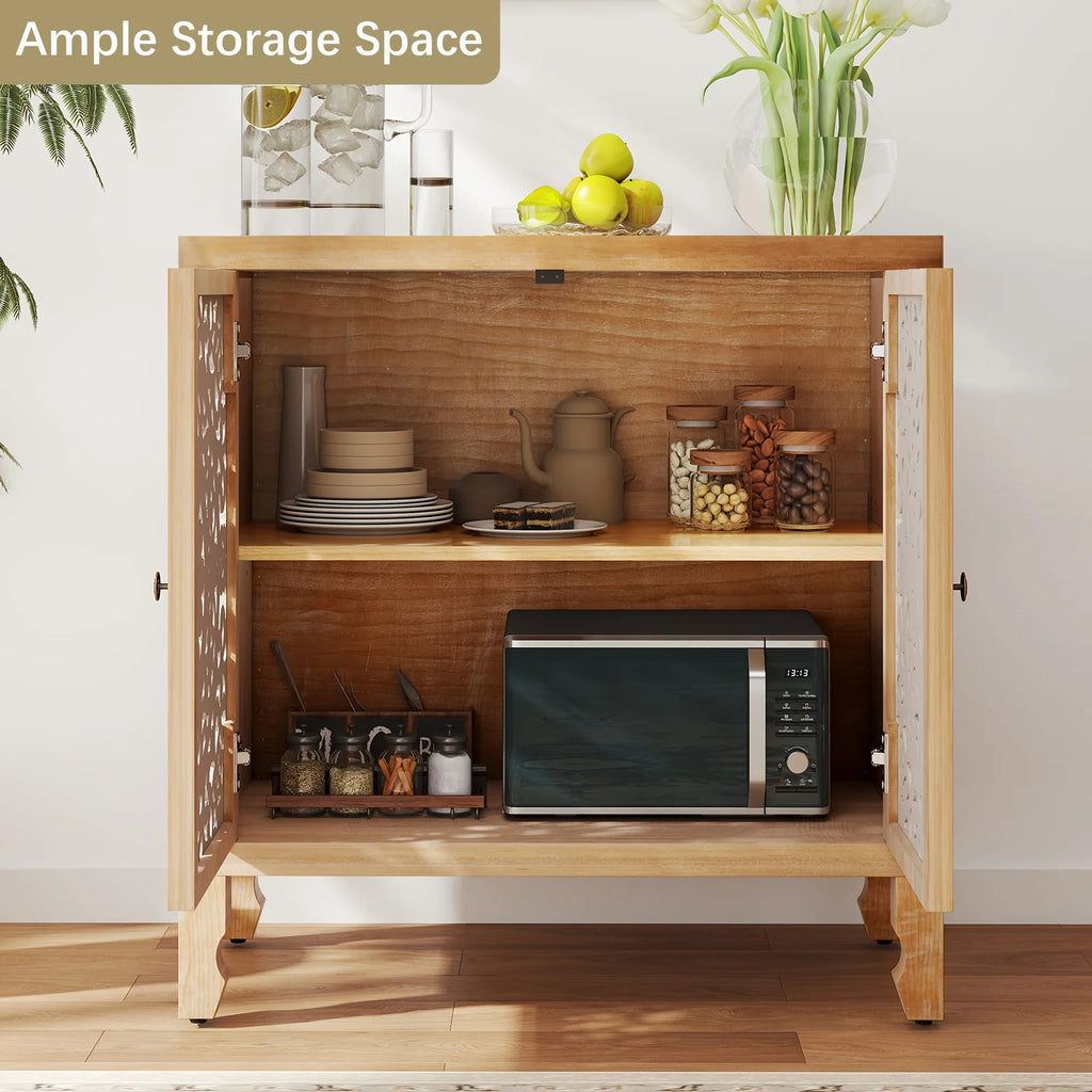 Accent Cabinet with Storage, Buffet Cabinet with Carved Doors, Solid Wood Sideboard Buffet with... - House Of Avana
