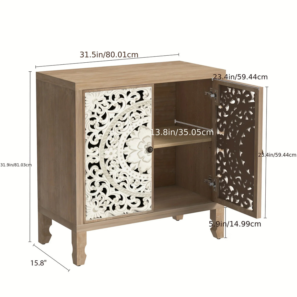 Accent Cabinet with Storage, Buffet Cabinet with Carved Doors, Solid Wood Sideboard Buffet with... - House Of Avana