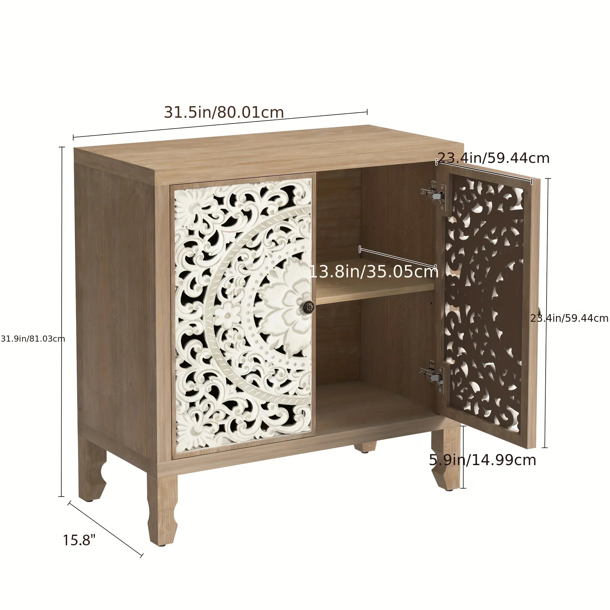 Accent Cabinet with Storage, Buffet Cabinet with Carved Doors, Solid Wood Sideboard Buffet with... - House Of Avana