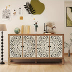 Accent Cabinet with Storage, Buffet Cabinet with Carved Doors, Solid Wood Sideboard Buffet with... - House Of Avana