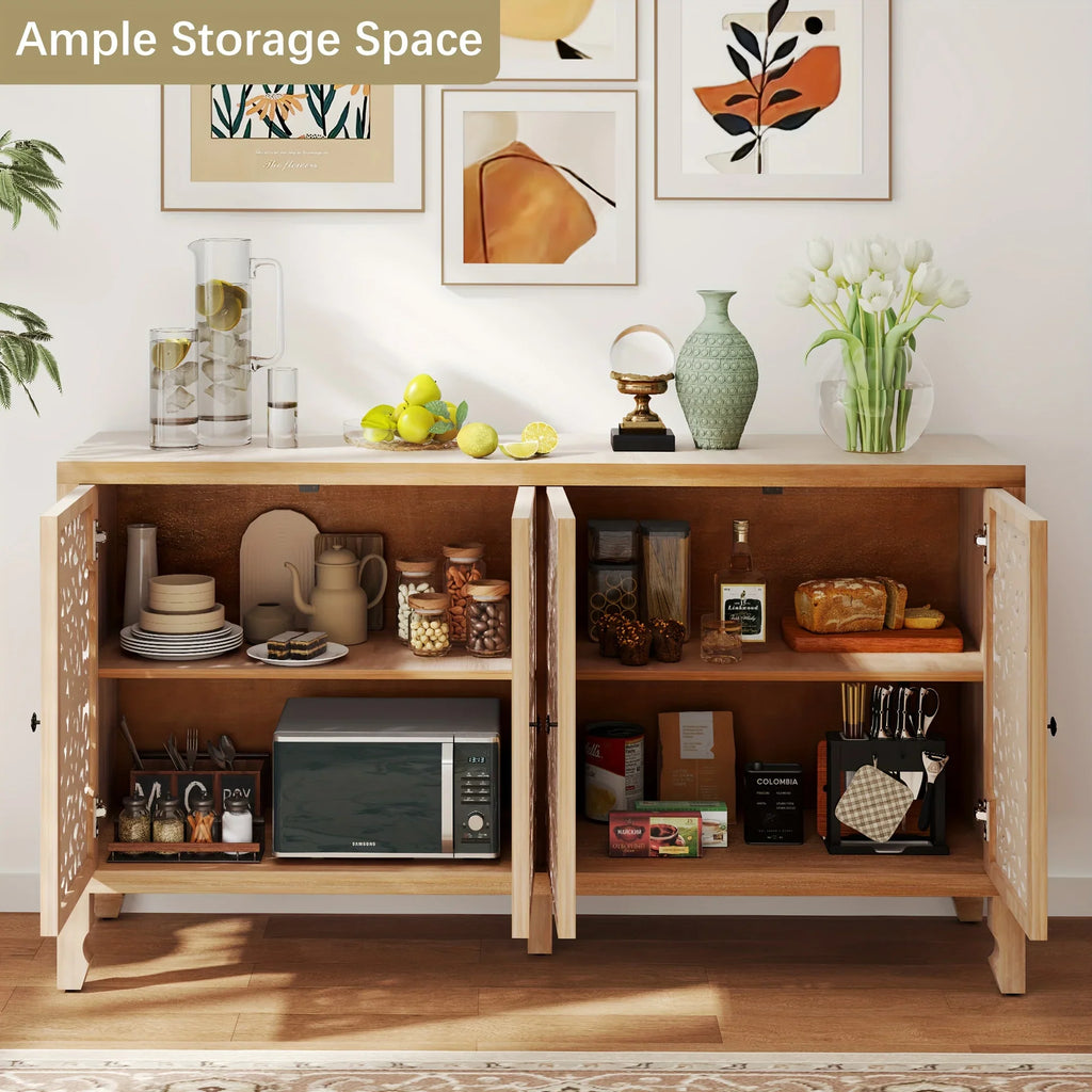 Accent Cabinet with Storage, Buffet Cabinet with Carved Doors, Solid Wood Sideboard Buffet with... - House Of Avana