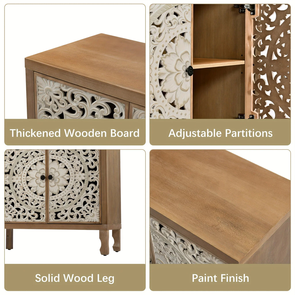 Accent Cabinet with Storage, Buffet Cabinet with Carved Doors, Solid Wood Sideboard Buffet with... - House Of Avana