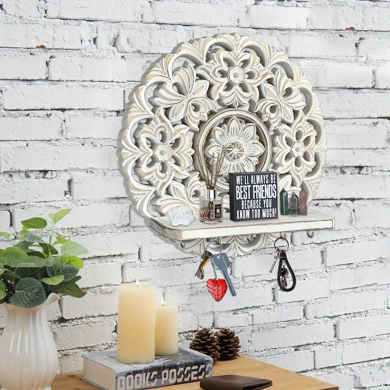 Shelf - Rustic Whitewashed Wood Wall, close-up view - House Of Avana