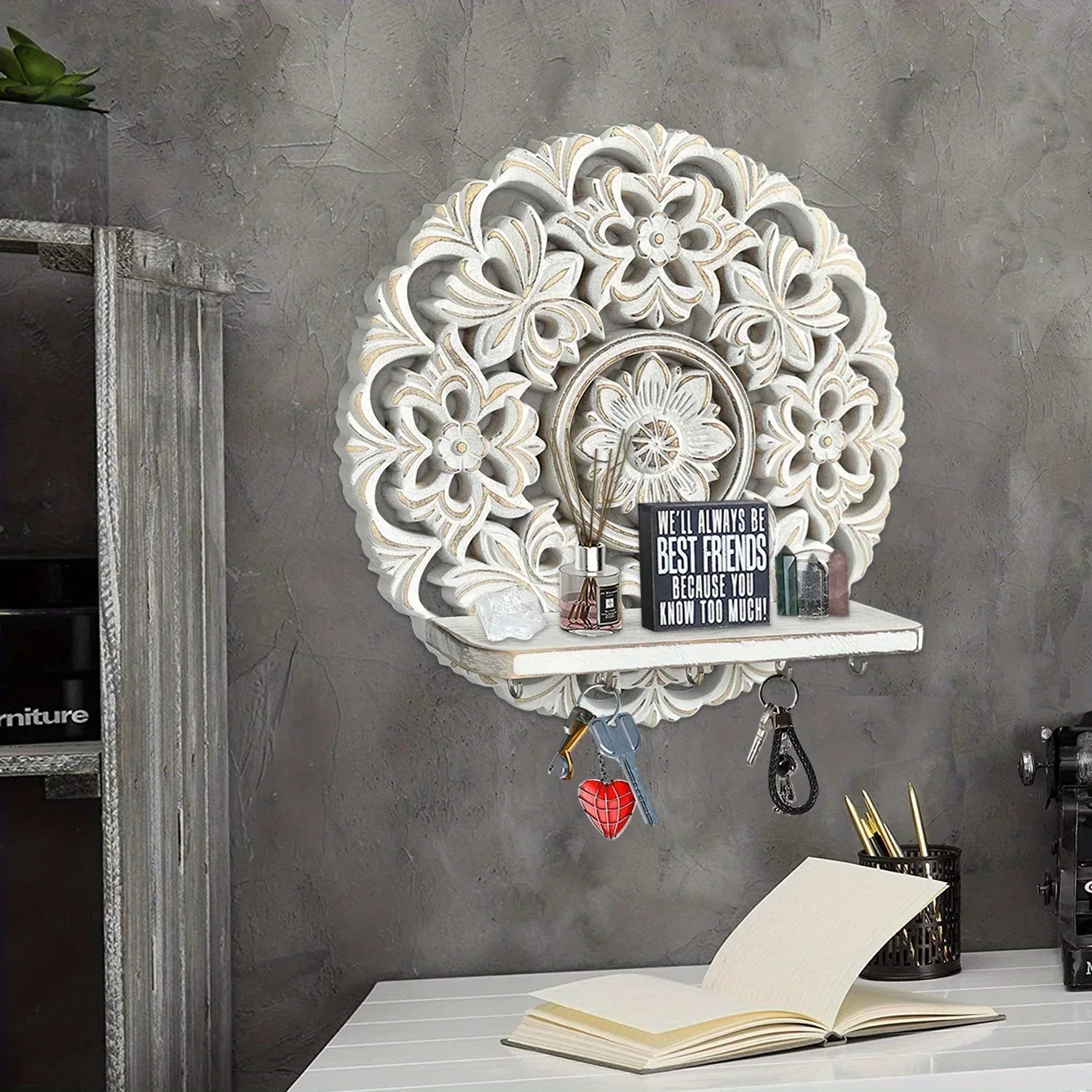 Shelf - Rustic Whitewashed Wood Wall, texture detail - House Of Avana