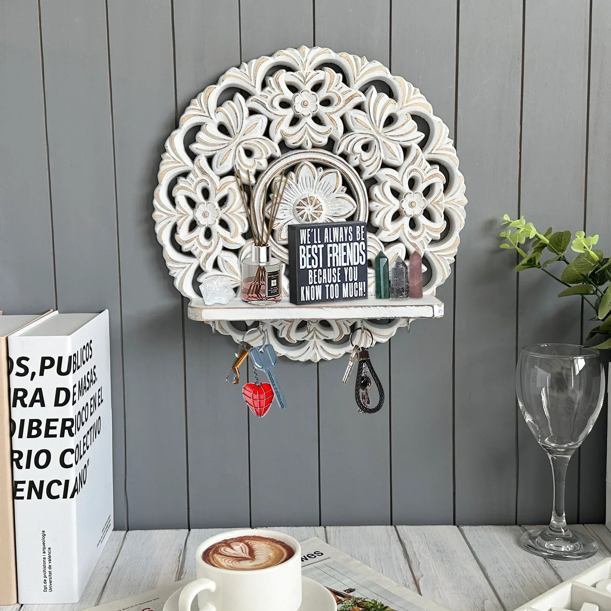 Shelf - Rustic Whitewashed Wood Wall, angled view - House Of Avana