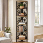 6-tier Corner Shelf, Industrial 70.9" Rustic Corner Bookshelf Display Shelf for Living Room, Wooden... - House Of Avana