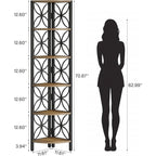 6-tier Corner Shelf, Industrial 70.9" Rustic Corner Bookshelf Display Shelf for Living Room, Wooden... - House Of Avana