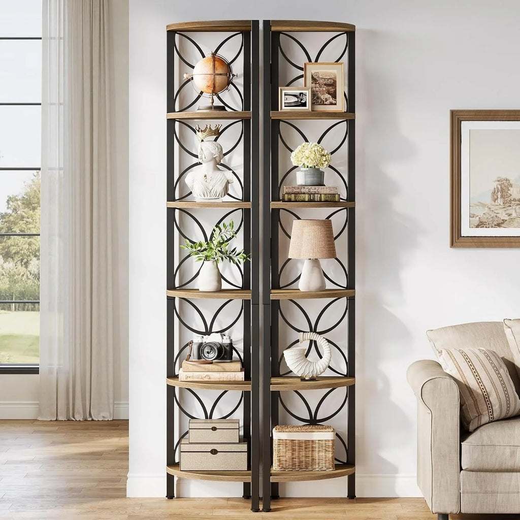 6-tier Corner Shelf, Industrial 70.9" Rustic Corner Bookshelf Display Shelf for Living Room, Wooden... - House Of Avana