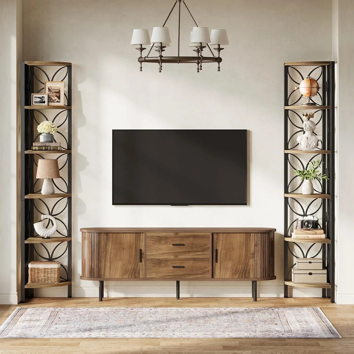 6-tier Corner Shelf, Industrial 70.9" Rustic Corner Bookshelf Display Shelf for Living Room, Wooden... - House Of Avana