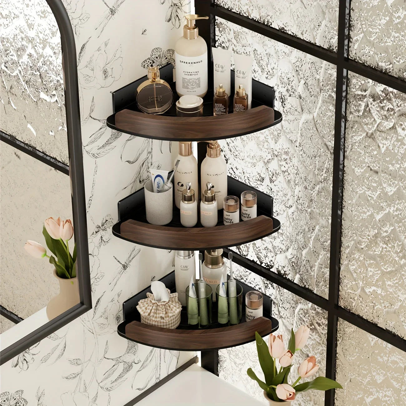 1-tier No-drill Wall-mounted Bathroom Corner Shelf - House Of Avana