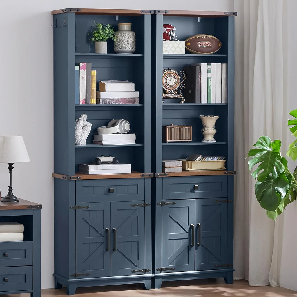 Farmhouse Bookcase with Storage Cabinet, 72" Tall Bookshelf with Adjustable Shelves, 4-tier Open Wood... - House Of Avana