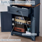 Farmhouse Bookcase with Storage Cabinet, 72" Tall Bookshelf with Adjustable Shelves, 4-tier Open Wood... - House Of Avana