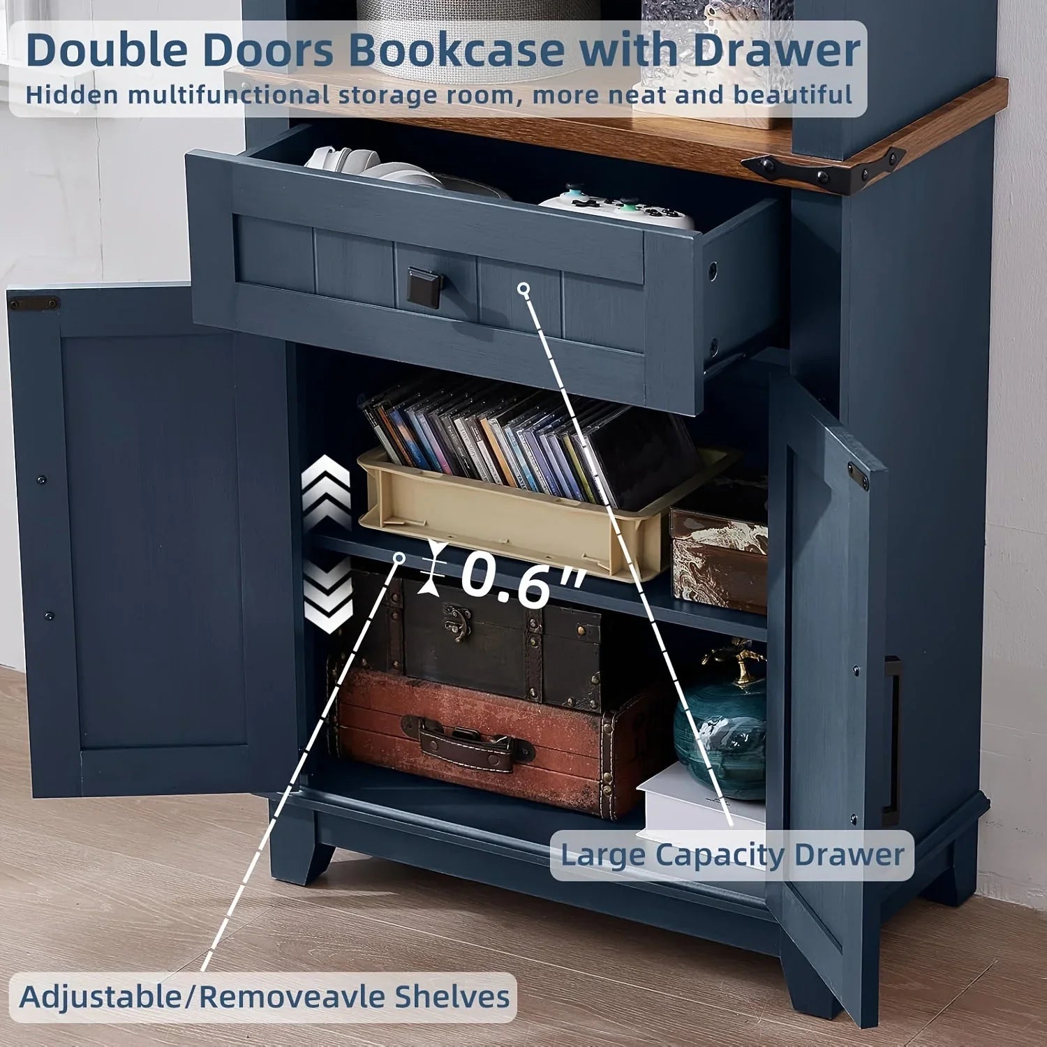 Farmhouse Bookcase with Storage Cabinet, 72" Tall Bookshelf with Adjustable Shelves, 4-tier Open Wood... - House Of Avana