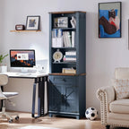 Farmhouse Bookcase with Storage Cabinet, 72" Tall Bookshelf with Adjustable Shelves, 4-tier Open Wood... - House Of Avana