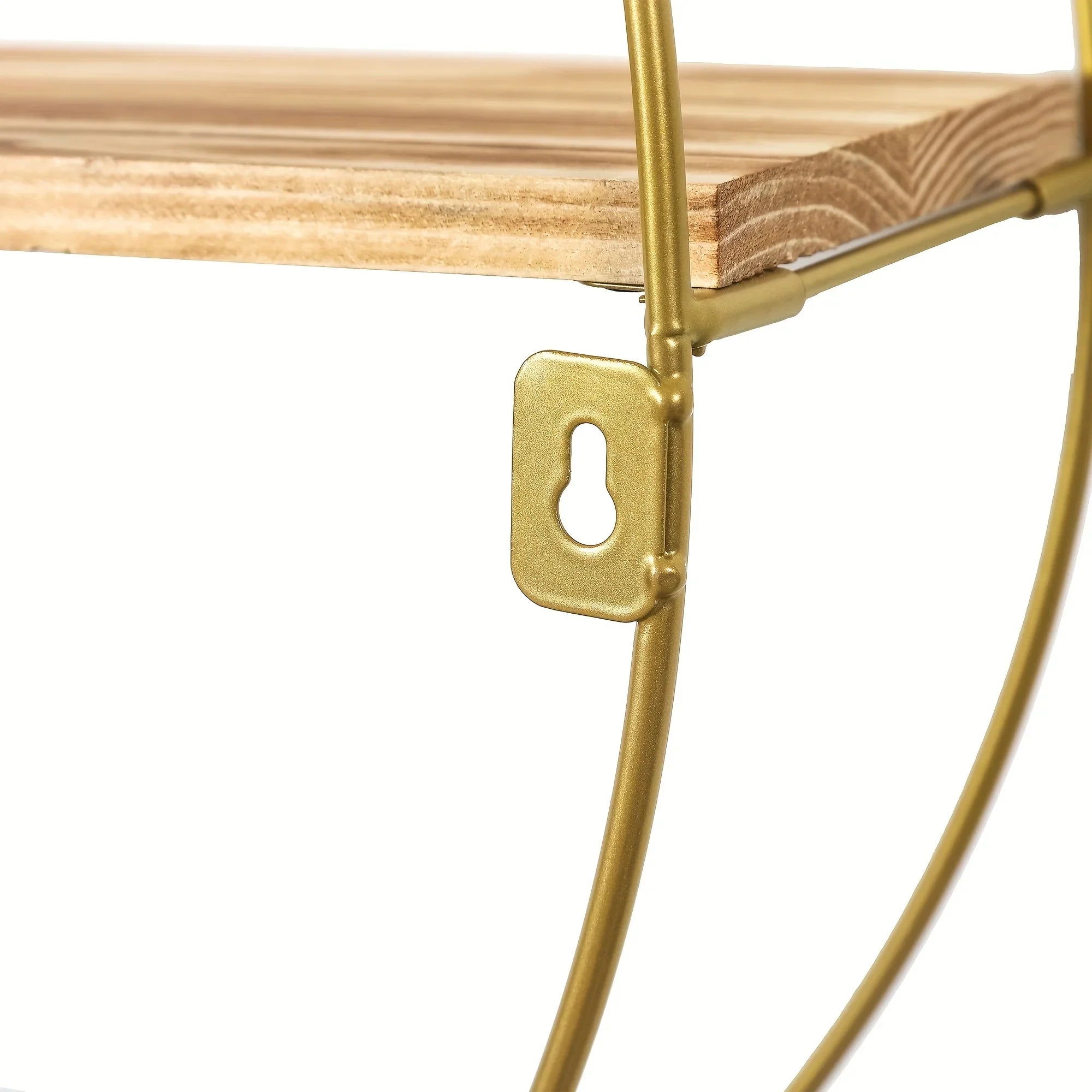 Round 3-tier Wood & Metal Floating Wall Shelf, angled view - House Of Avana