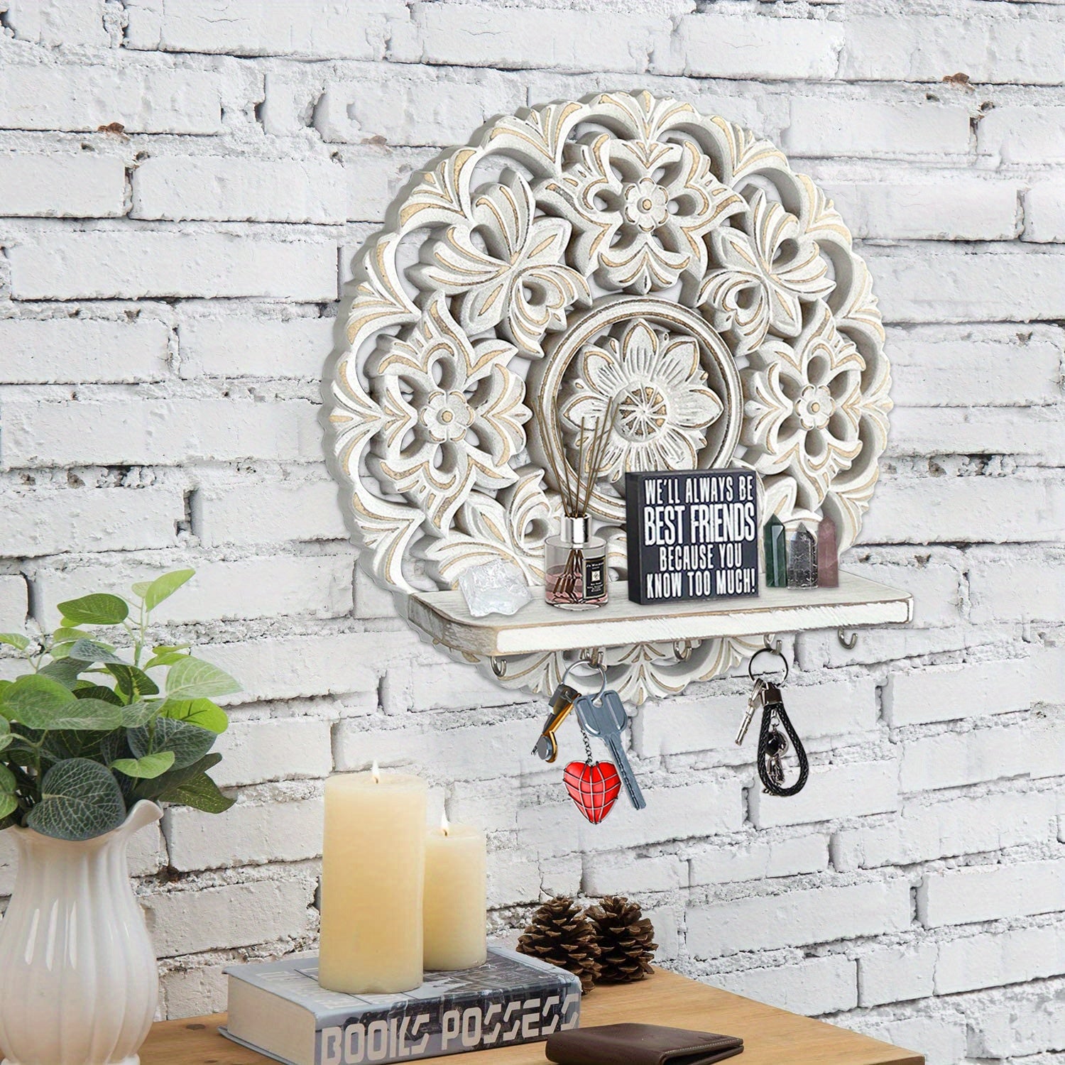 Shelf - Rustic Whitewashed Wood Wall, close-up view - House Of Avana